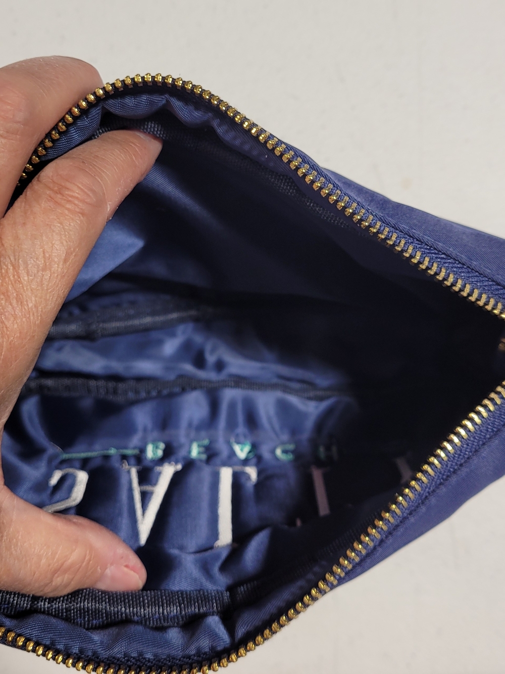 Navy and Teal Zip Pouch - Picture 2 of 3